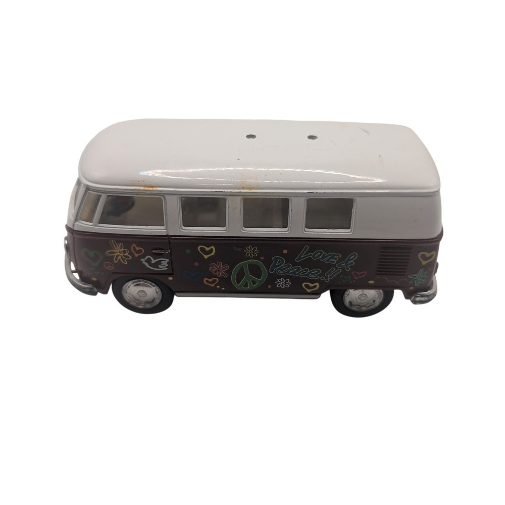 Kinsmart Diecast Toy Brown 1962 VW Classical Bus Peace Love Hippie Metal